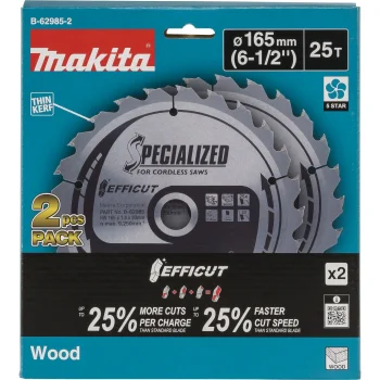 Makita B-62985-2 EFFICUT Circular Saw Blade Set for Wood, 165x20 mm, 25T, 2 Pcs