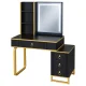 Dressing Table with LED Mirror, Cabinet and Stool, Black and Gold