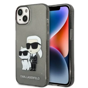 Karl Lagerfeld Glitter Karl&Choupette Case for iPhone 14 Plus - Black