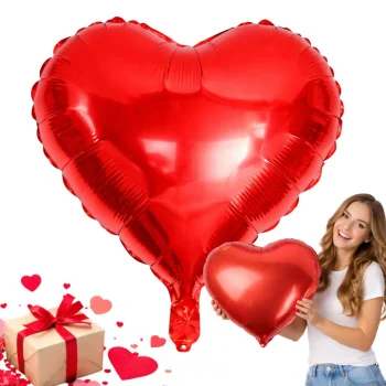Heart Shaped Foil Balloon 34 x 45 cm with Inflation Straw, Red