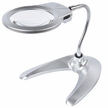 Desk Magnifier with LED Light & Adjustable Stand, 2x 6x Magnification, Silver