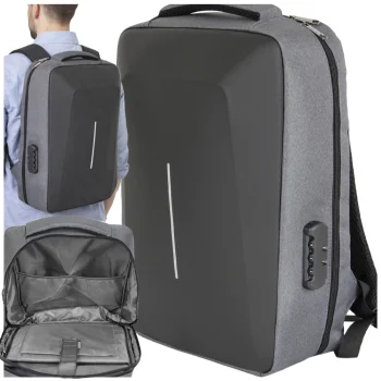 Anti-theft hard shell business laptop backpack with USB and lock, grey