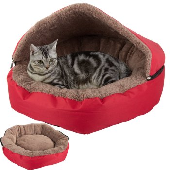 Soft pet house bed for cat or dog with removable roof, red