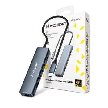 Wozinsky WHBC10Y4S 6-in-1 USB-C Hub, Aluminum, Gray