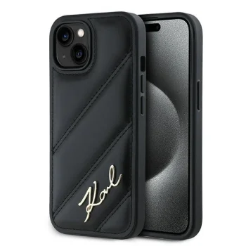 Karl Lagerfeld iPhone 15 / 14 / 13 Case Diagonal Quilted Script, Black