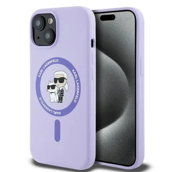 Karl Lagerfeld Silicone Karl&Choupette Heads Ring MagSafe Case for iPhone 15, Purple