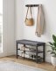 Industrial Shoe Bench with Padded Seat and 2 Shelves for Entryway