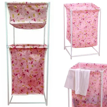 Two-Tier Laundry Basket with Shelf, 40L, Assorted Designs