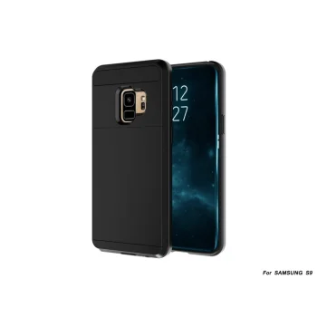 Samsung Galaxy S9 (G960F/DS) Slide Card Holder PC + TPU Hybrid Back Case Cover, Black