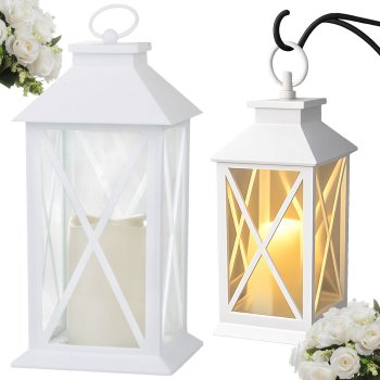 Decorative LED Lantern with Flameless Flickering Candle, Battery Operated, White