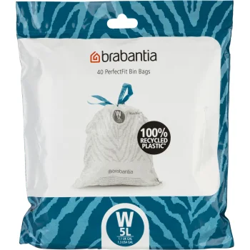 Brabantia PerfectFit NewIcon Trash Bags Code W 5 L, 40 Pack, White