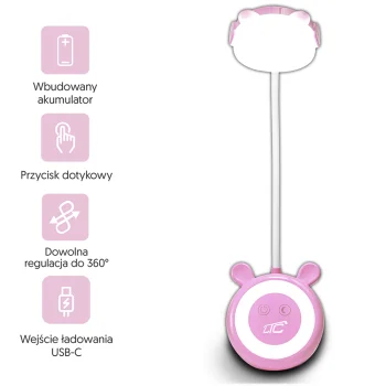 Ltc LED Kids Night Light Bear, 3W, 1200mAh, Pink