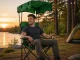 Folding camping chair with canopy and cup holder, green