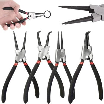 Circlip Pliers Set, 4 Pcs, Straight and Bent, Black