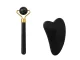 3-in-1 Jade Face Massager Roller and Gua Sha Stone Set, black