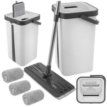 Ruhhy 27232 Flat Mop with Dual-Chamber 11L Bucket and 3 Pads