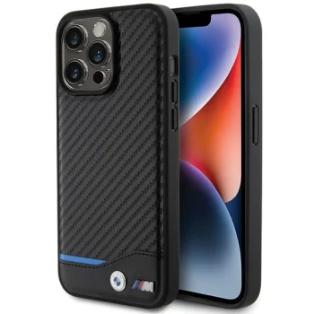BMW iPhone 15 Pro Max Case Leather Carbon, Black