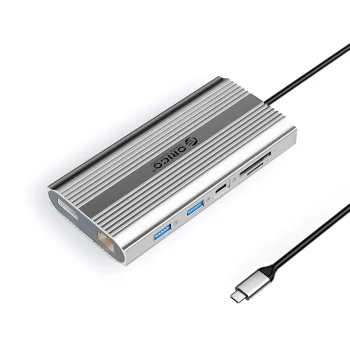 Orico XDR 12-in-1 USB-C Docking Station, 2x HDMI 4K 60Hz, DP, RJ45, PD 100W, Silver