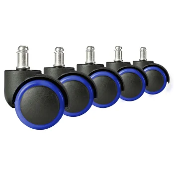 Sofotel Rubberized Office Chair Castor Wheels, 5 Pack, Black and Blue
