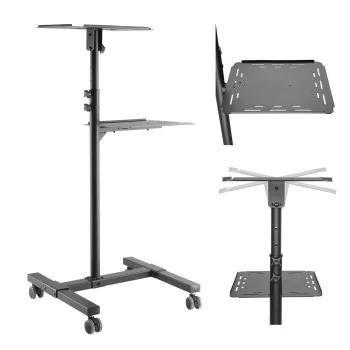 Maclean MC-207 Mobile Projector and Laptop Stand Trolley, Adjustable, Black