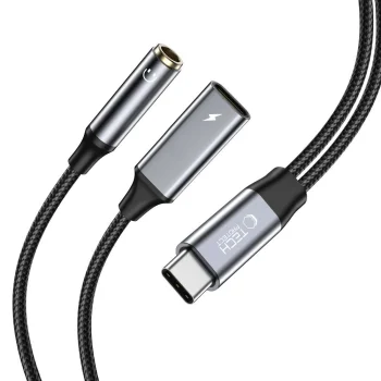Tech-Protect UltraBoost USB-C to 3.5mm AUX and USB-C Adapter, Black