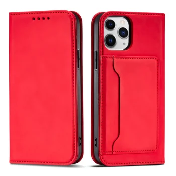 Knygutės tipo dėklas iPhone 12 Pro su kortelių dėklu ir stovu, raudonas