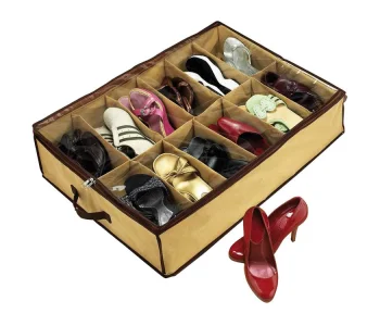 Under-Bed Shoe Organizer for 12 Pairs 70x50x18 cm Beige