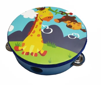 Wooden Tambourine for Kids with Colorful Drum, Giraffe Design