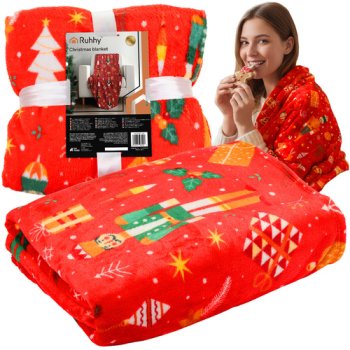 Ruhhy Christmas Flannel Throw Blanket 150x200 cm, Red