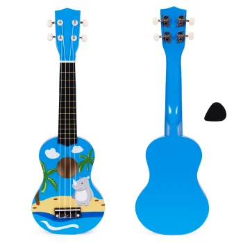 Ecotoys MF019H Wooden Ukulele for Kids, 4 Nylon Strings, with Pick