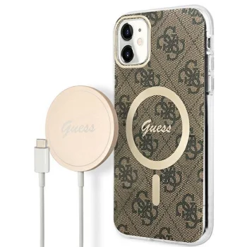 Apple iPhone 11 6.1'' Guess 4G Print MagSafe Case Cover (GUBPN61H4EACSW) + Charger, Brown
