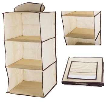 3-Shelf Hanging Wardrobe Organizer, 60cm, Beige