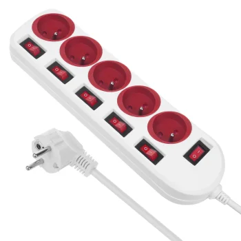 Maclean MCE204 R/W Power Strip, 5 Outlets, with Switches, 1.5m