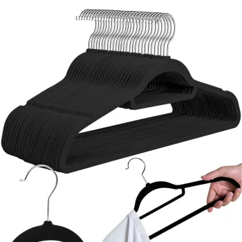Velvet Clothes Hangers, Non-Slip, 20 pcs, Black