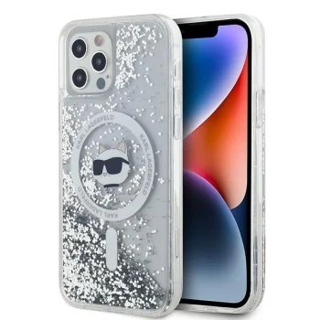 Karl Lagerfeld Liquid Glitter Choupette Head MagSafe dėklas iPhone 12 / 12 Pro, skaidrus