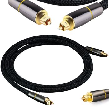 2m Braided Toslink Optical Audio Cable with Gold-Plated Connectors