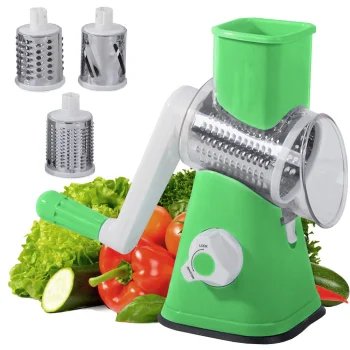 Manual Rotary Vegetable and Cheese Grater Slicer 3-in-1, Green