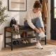 Shoe Bench with Quilted Faux Leather Seat and 2 Shelves ModernHome 80x30x50 cm
