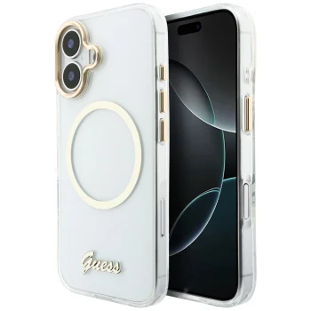 Guess IML Script Metal MagSafe Phone Case Cover iPhone 17 - Transparent