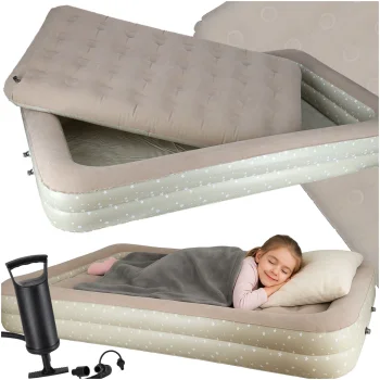 Kids Inflatable Air Mattress Bed with Pump, 140x90 cm, Light Grey