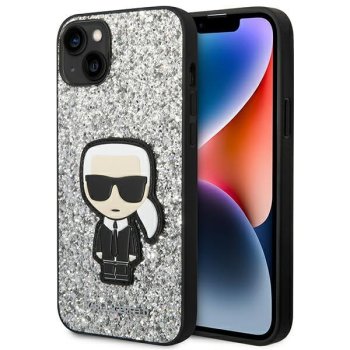 Apple iPhone 14 Plus 6.7" Karl Lagerfeld Glitter Flakes Ikonik Case Cover (Klhcp14mgfkpg), Silver
