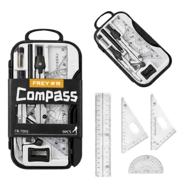 9-Piece Precision Geometry Set for School Math and Drafting, Black