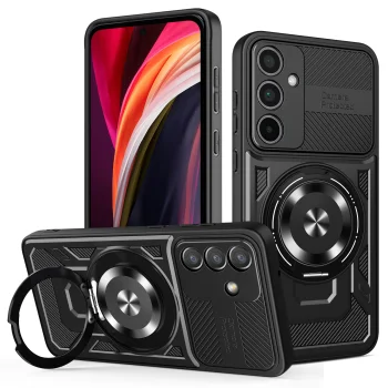 TFO Defender Armor Mag Case for Samsung Galaxy A55 5G with Ring Stand and MagSafe, Black