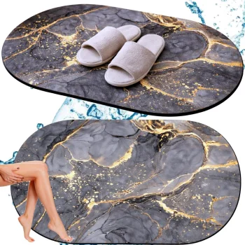Non-Slip Bath Mat 60x40 cm, Quick Dry Absorbent Oval Bathroom Rug for Shower