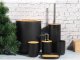 6-in-1 Bathroom Accessories Set, Matte Black/Bamboo
