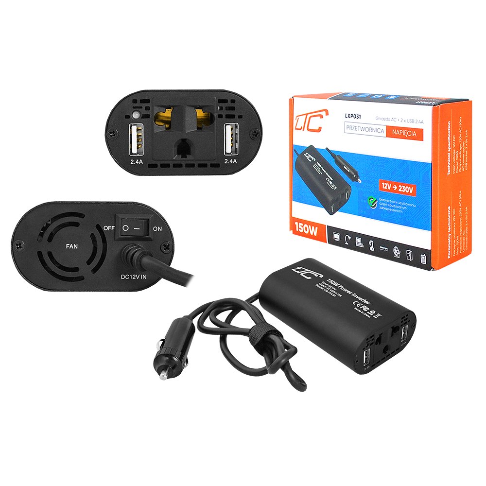LTC 150W Car Power Inverter DC 12V to AC 230V Converter + 2xUSB 5V  Charging...