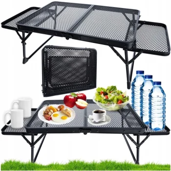 Folding Aluminum Camping Table with Side Shelves