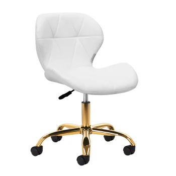 4Rico QS-06G Cosmetic Stool with Backrest, White/Gold