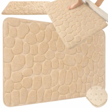 Soft Absorbent Bathroom Mat, 80x50 cm, Beige