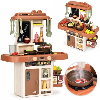 Children’s play kitchen with steam, LED and sounds, 55 pieces